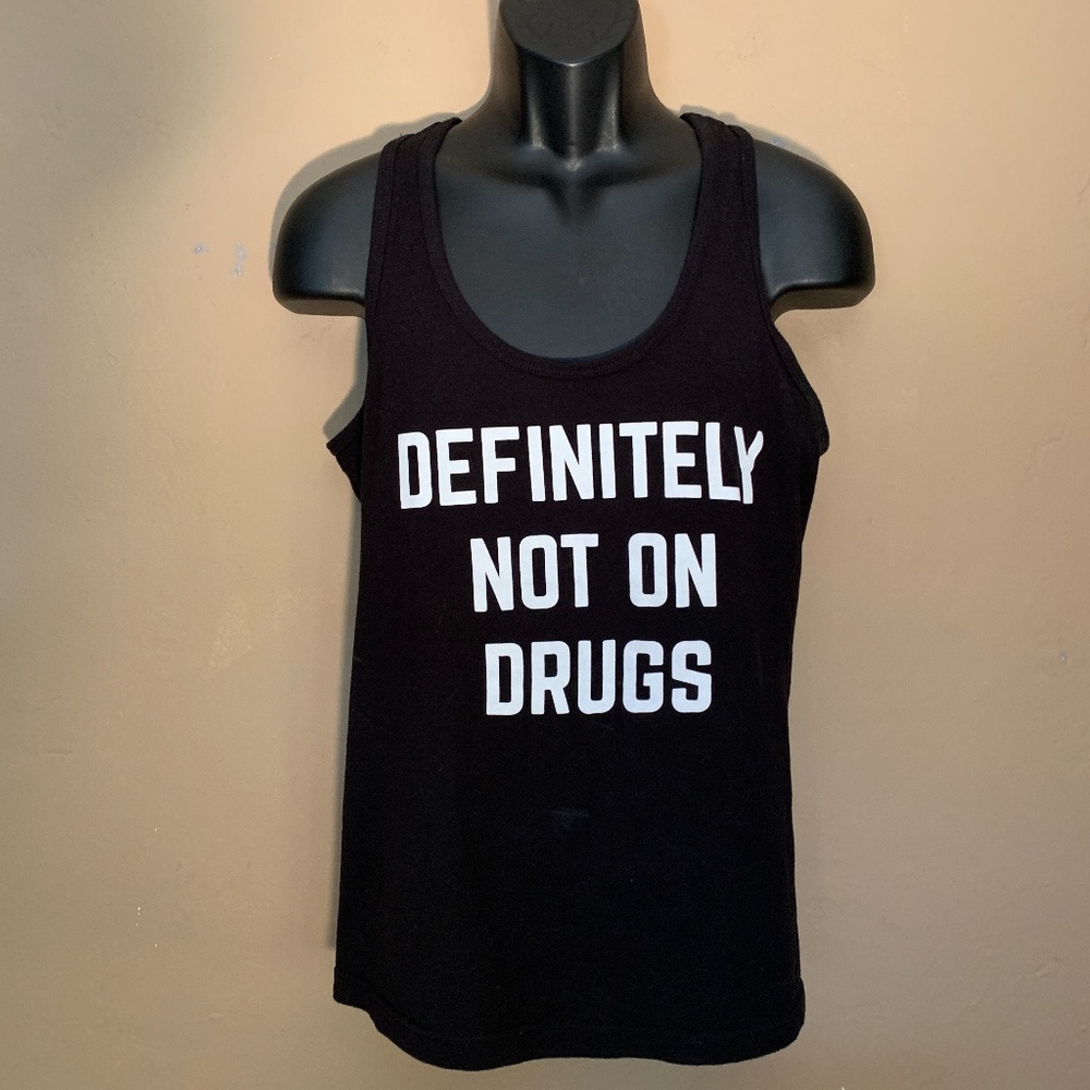 Definitely Not On Drugs Tank Top Small 100% preshrunk cotton Gently worn - Picture 2 of 3